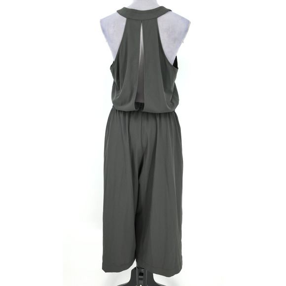 Athleta Jumpsuit Womens 10 Gray Crop Ankle Elastic Tie Waist Snaps Open Back - Picture 2 of 16